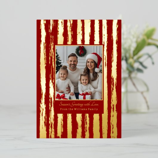 フォイルクリスマスカードテンプレートファミリー2枚の写真 箔シーズンカード (立ち正面)