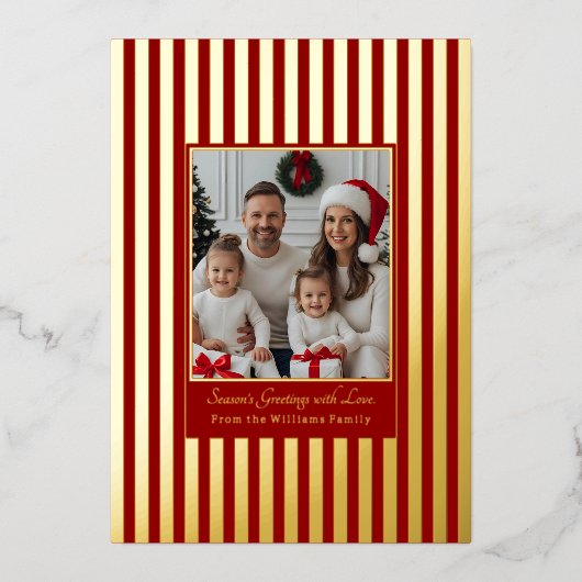フォイルクリスマスカードテンプレートファミリー2枚の写真 箔シーズンカード (正面)