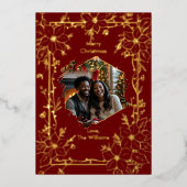 フォイルクリスマスカードテンプレート2フォトマルーン金ゴールド 箔シーズンカード (正面)