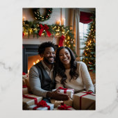 フォイルクリスマスカードテンプレート2フォトマルーン金ゴールド 箔シーズンカード (裏面)