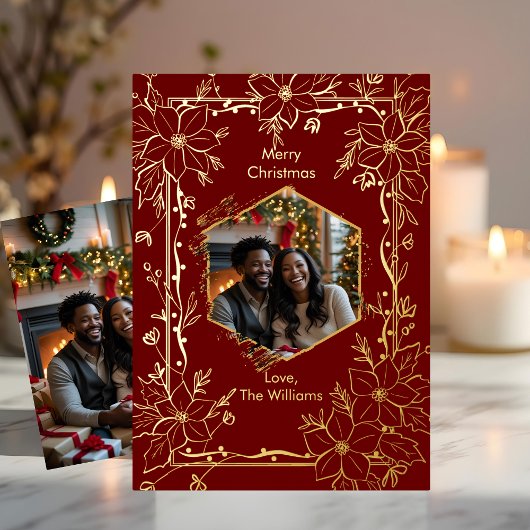 フォイルクリスマスカードテンプレート2フォトマルーン金ゴールド 箔シーズンカード