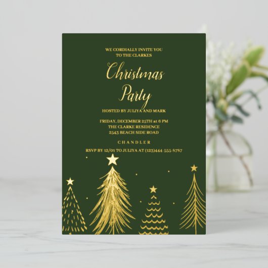 フォイルクリスマスツリークリスマスパーティの招待状 箔招待状 (立ち正面)