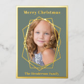 フォイルクリスマスフォトレッドベリー金ゴールド幾何学模様 箔シーズンカード (正面)