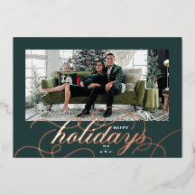 フォイルグリーンエレガントフローリッシュスクリプトホリデーカード