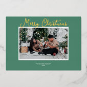 フォイルグリーンホリーすてきメリークリスマスニュース写真 箔シーズンカード (正面)