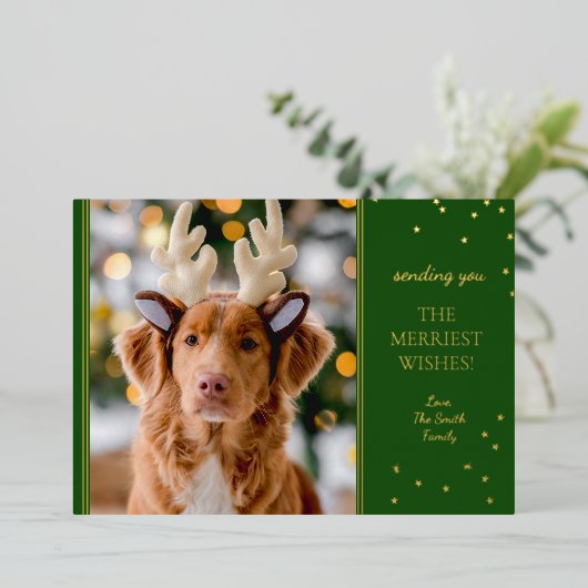 フォイルグリーン金ゴールド写真 箔シーズンカード (立ち正面)