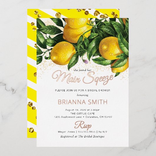 フォイルザレモンスクイーズブライダル 箔招待状 (正面/裏面)