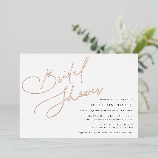 フォイルスクリプト |シンプルエレガントブライダルシャワー 箔招待状 (立ち正面)
