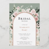 フォイルダスティーバラ金ゴールドアーチセージブライダルシャワー 箔招待状 (正面)