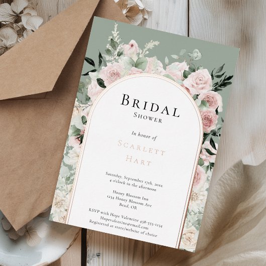 フォイルダスティーバラ金ゴールドアーチセージブライダルシャワー 箔招待状