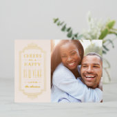 フォイルデコニューイヤーズホリデーカード – アイボリー 箔招待状 (立ち正面)