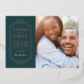 フォイルデコニューイヤーズホリデーカード – ティール（緑がかった色） 箔招待状 (正面)