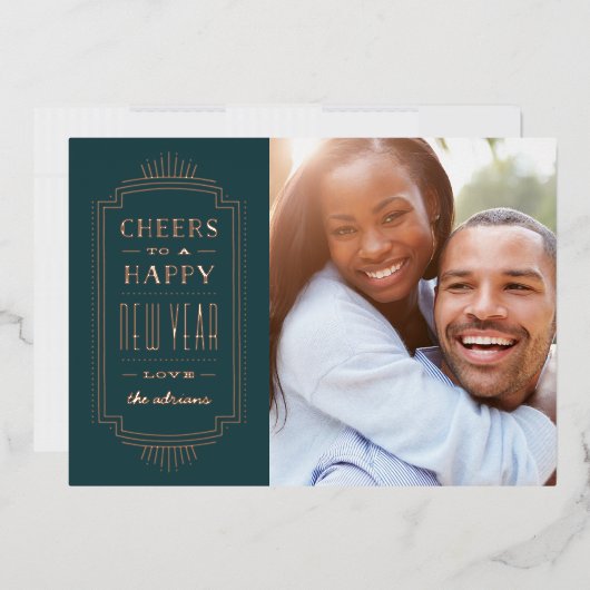 フォイルデコニューイヤーズホリデーカード – ティール（緑がかった色） 箔招待状 (封筒)