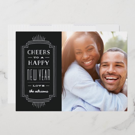 フォイルデコニューイヤーズホリデーカード – 石板 箔招待状 (封筒)