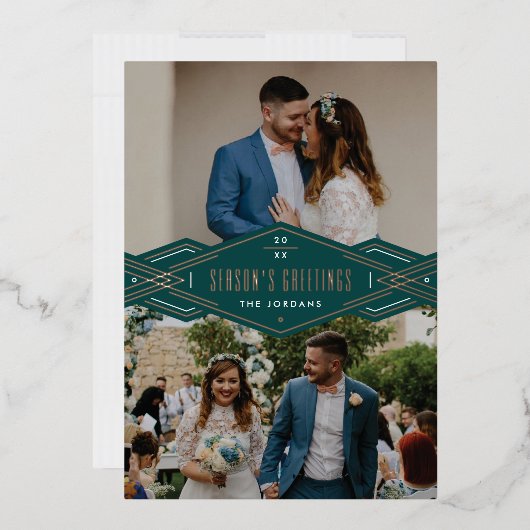 フォイルデコバンド2 – フォトホリデーカード – 緑 箔招待状 (封筒)