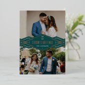 フォイルデコバンド2 – フォトホリデーカード – 緑 箔招待状 (立ち正面)