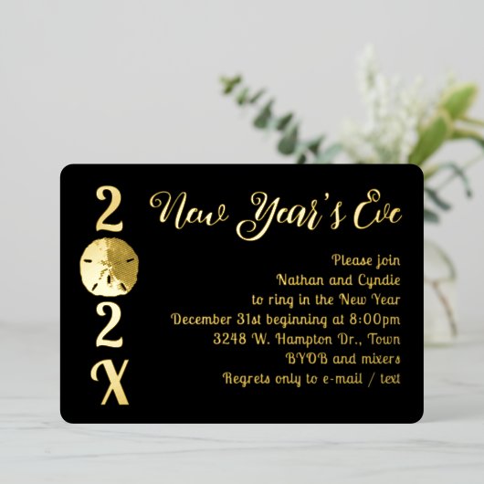 フォイルニューイヤーイブパーティーサンドドル招待状 箔招待状 (立ち正面)