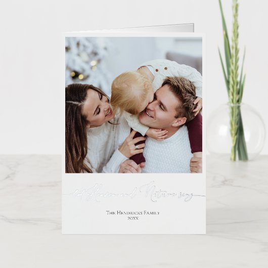 フォイルニュートラルクリスマスカーカスタムド家族の写真 箔シーズンカード (正面)