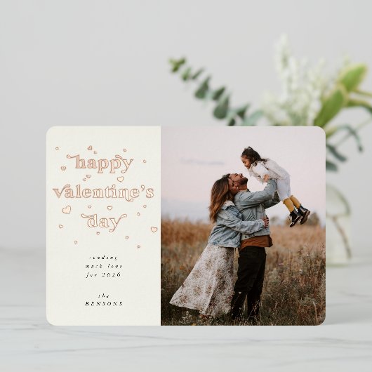 フォイルハッピーバレンタインデー+ハートフォトカード 箔シーズンカード (立ち正面)