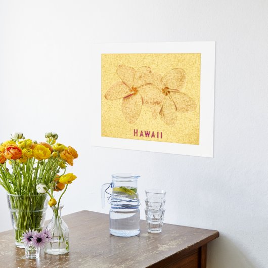 フォイルハワイプルメリアフラワープリント 箔ポスター (レイダウン (キッチン))