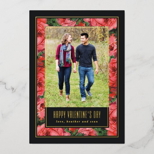 フォイルバラフレームバレンタインデーのフォトカード – 黒 箔シーズンカード (正面)