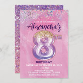 フォイルバルーン8番目の誕生日招待状 招待状 (正面/裏面)