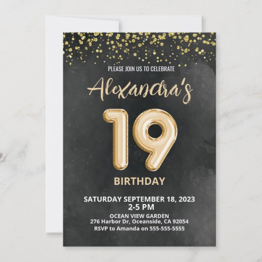 フォイルバルーン 19歳の誕生日パーティー招待状 招待状 (正面)