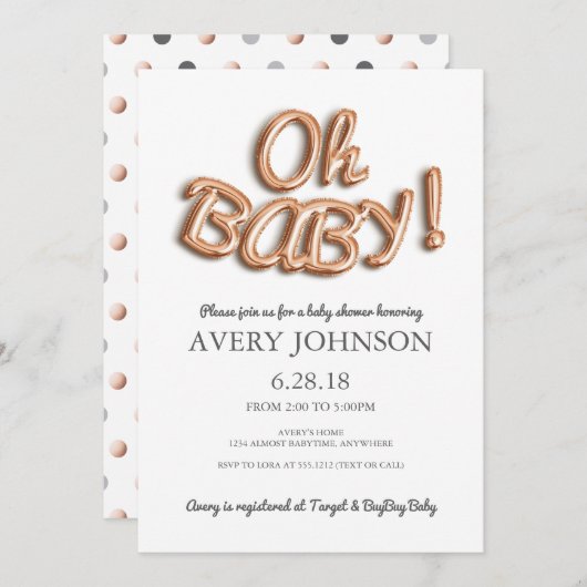 フォイルバルーンOhベビーベビーシャワー招待状 招待状 (正面/裏面)