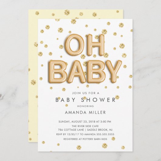 フォイルバルーンOHベビー中性シャワー招待状 招待状 (正面/裏面)