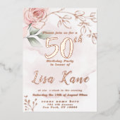 フォイルピンクローズ誕生日招待状フォイル招待状 箔招待状 (正面)
