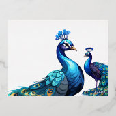 フォイルピーコックフェザーズフローラ結婚式招待状 箔招待状ポストカード (裏面)