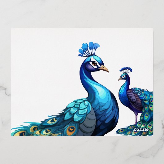 フォイルピーコックフェザーズフローラ結婚式招待状 箔招待状ポストカード (裏面)