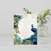 フォイルピーコックフェザーズフローラ結婚式招待状 箔招待状ポストカード (立ち正面)