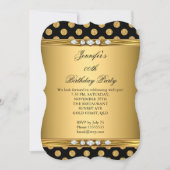 フォイルフェイク金ゴールドブラック水玉模様ダイヤモンド誕生日 招待状 (正面)
