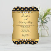 フォイルフェイク金ゴールドブラック水玉模様ダイヤモンド誕生日 招待状 (スタンド正面)
