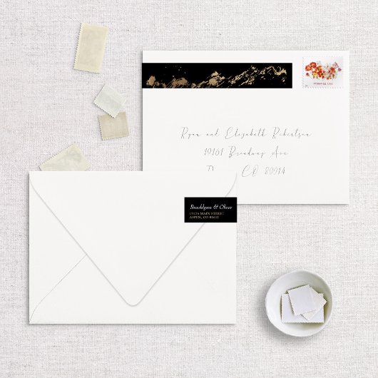 フォイルフェイク金ゴールド抽象芸術山オンブラック ラップアラウンド宛名ラベル