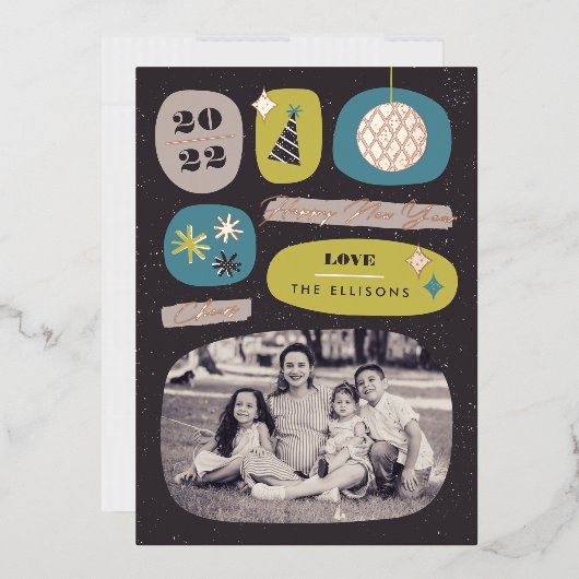 フォイルフェスティバルアイコン新年のホリデーカード – ライム 箔招待状 (封筒)