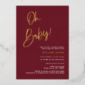 フォイルフェスティバルバーガンディーレッドベビーシャワー招待状 箔招待状 (正面)