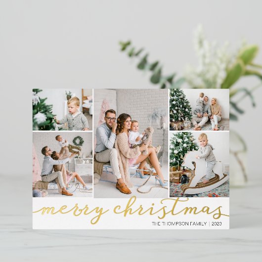 フォイルフォトクリスマスカード(5枚の写真) 箔シーズンカード (立ち正面)