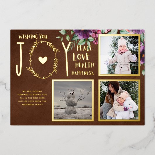 フォイルフォトクリスマスホリデーズニューイヤー2022 2023 箔招待状 (正面)