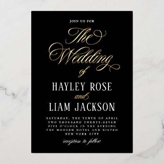 フォイルフォーマルス結婚タイポグラフィフォイル招待状 箔招待状 (正面)