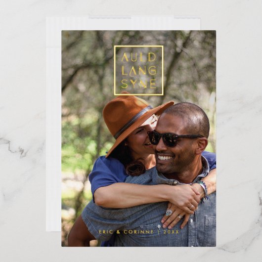 フォイルフレームオールドランシンホリデーカード – ブラック 箔招待状 (封筒)