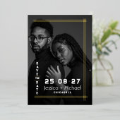 フォイルフレームフォトウェディング日付カードを保存 箔招待状 (立ち正面)