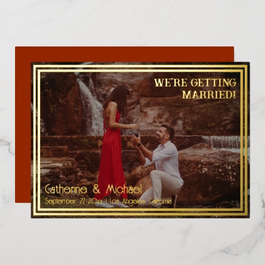 フォイルフレームフォトセーブ日付 箔招待状 (正面/裏面)