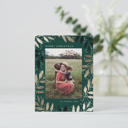フォイルブランチメリークリスマスフォトフレームホリデイ シーズンポストカード (スタンド正面)