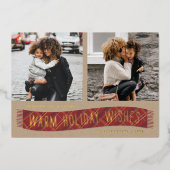 フォイルプレイドウィンタースカーフホリデーフォトカード – 赤 箔招待状 (正面)