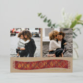 フォイルプレイドウィンタースカーフホリデーフォトカード – 赤 箔招待状 (立ち正面)