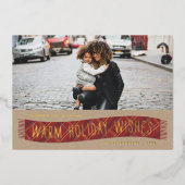 フォイルプレイドウィンタースカーフホリデーフォトカード – 赤 箔招待状 (正面)