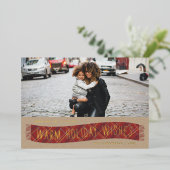 フォイルプレイドウィンタースカーフホリデーフォトカード – 赤 箔招待状 (立ち正面)