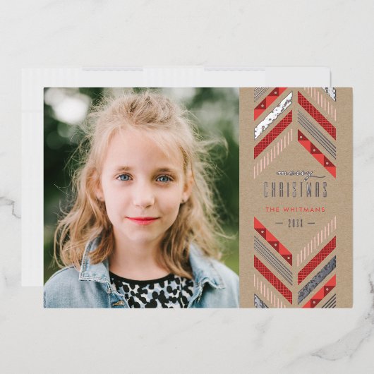 フォイルヘリンボーンバンドホリデーフォトカード – クリムゾン 箔招待状 (封筒)